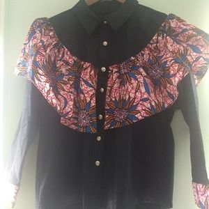 African Top with Ankara embellishment/ jeans top